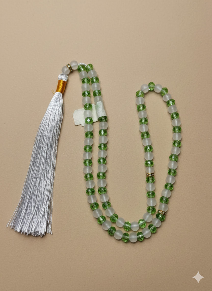 Elegant Green and Frosted White Prayer Tasbeeh